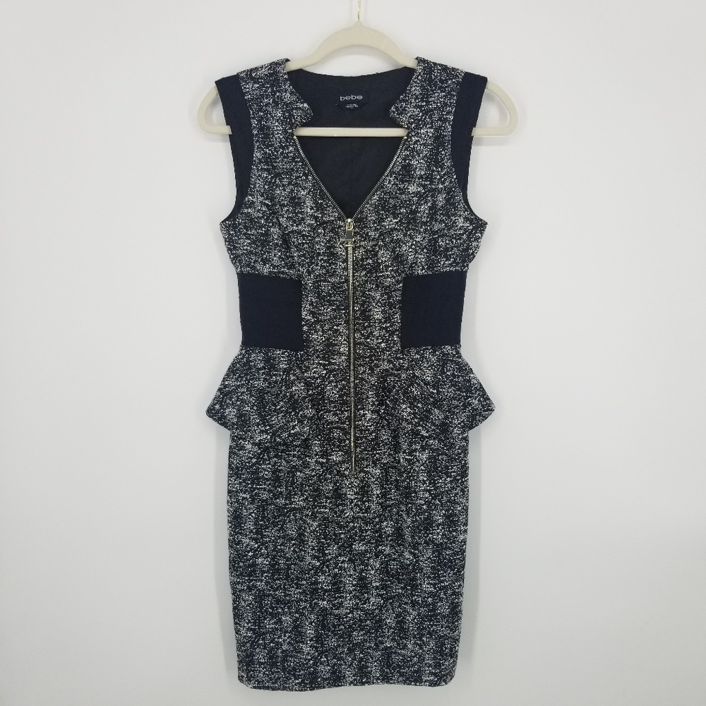 Bebe Peplum Sheath dress with Zipper Detail